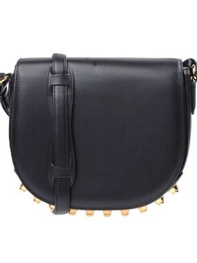Alexander Wang Black Leather Crossbody Saddle Bag Gold studded